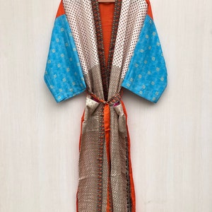 Recycled Silk Sari Kimono Robe: Boho Beach Cover Up