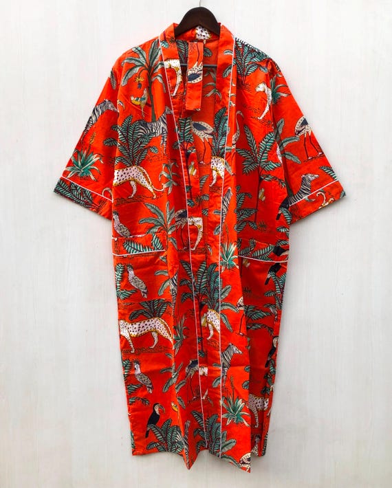 long cotton kimono dressing gown Boho Women Cotton Kimono Reversible Robe