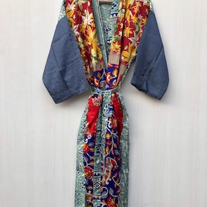 Vintage Silk Sari Kimono Robe: Indian Beach Cover Gown