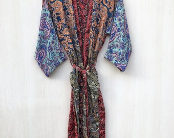 Woman silk kimono, Vintage kimono, Boho kimono, Silk dressing gown, Christmas gift, Gifts for her