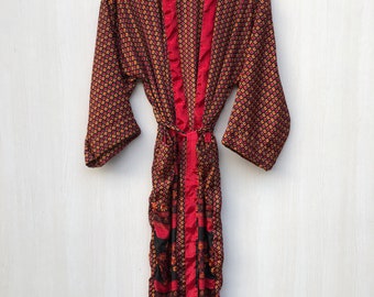 Vintage Silk Kimono Robe: Indian Sari Duster Jacket