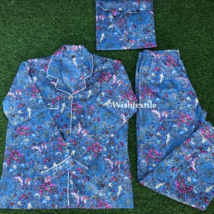 Floral Print Cotton Pajamas Set: Indian Night Wear