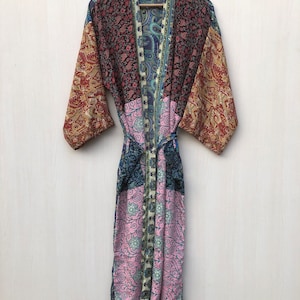 Vintage Silk Sari Kimono: Indian Beach Cover Up, Nightwear Gown