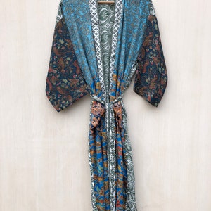 Silky Sari Kimono Robe: Bohemian Paisley Silk Gown