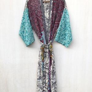Patchwork Indian Woman silk kimono, Vintage kimono, Boho kimono, Silk dressing gown, Christmas gift, Gifts for her