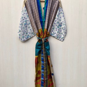 Long silk kimono Boho Lounge Dress Dressing gown Vintage Kimono with Belt Bridesmaid Robe Christmas Gift, Gifts for Her
