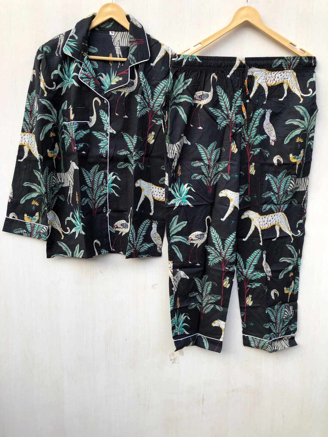 Jungle Animal Print Cotton Pajamas Set: Indian Cotton Night Suit - Etsy