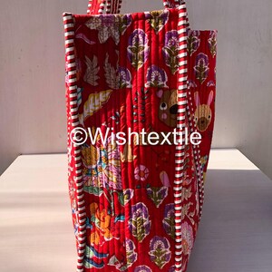 Quilted Cotton Patchwork Tote Bag, Reversible Boho Market Shoulder Bag image 3