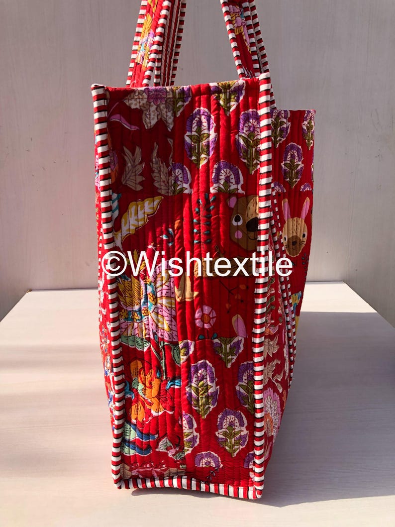 Quilted Cotton Patchwork Tote Bag, Reversible Boho Market Shoulder Bag image 3