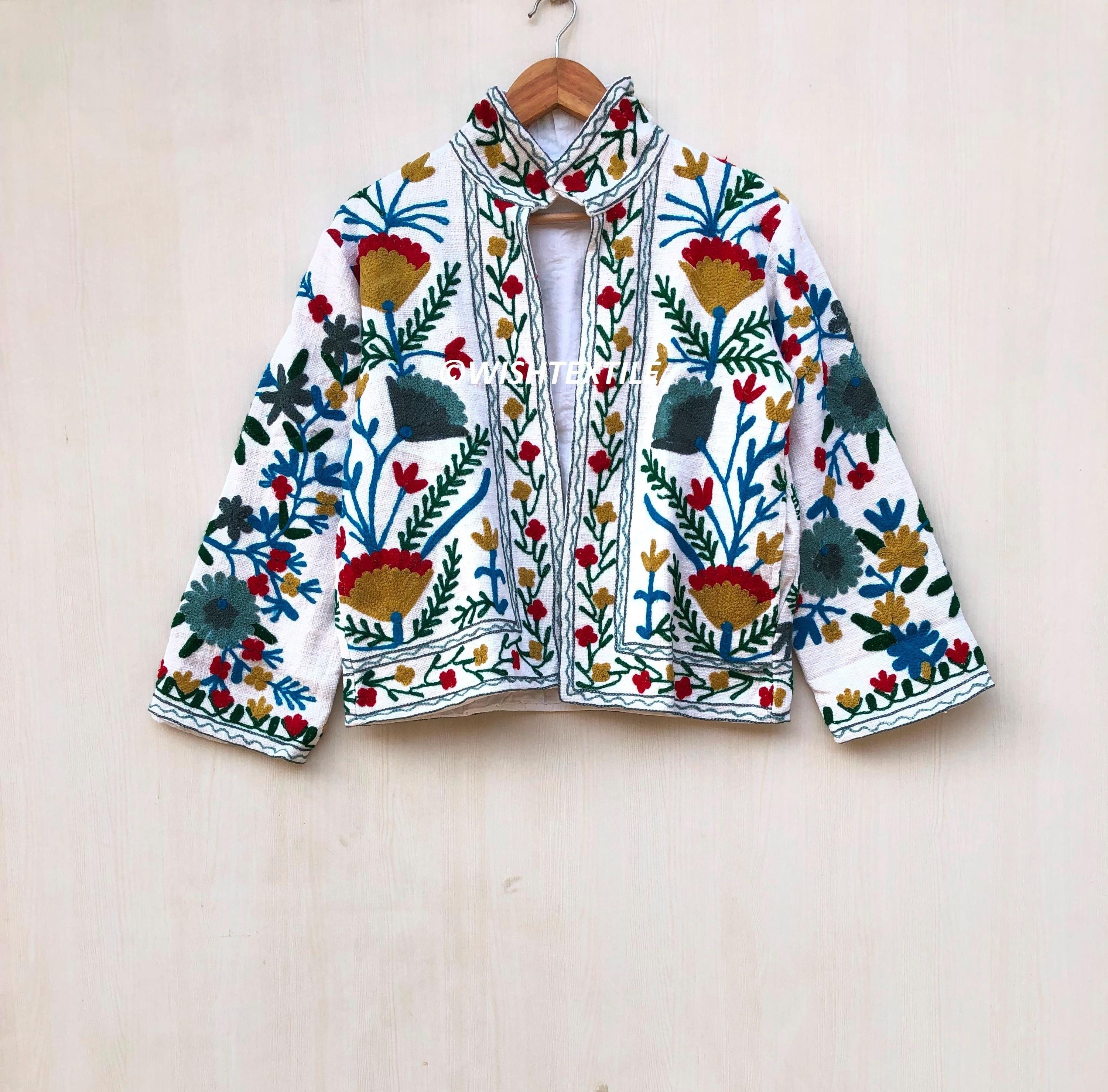 Cotton Suzani Hand Embroidery Jacket Coat, Women Wear Winter