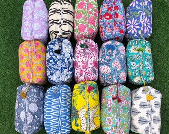 Block Printed Toiletry Bag: Large Waterproof Travel Cosmetic Bag
