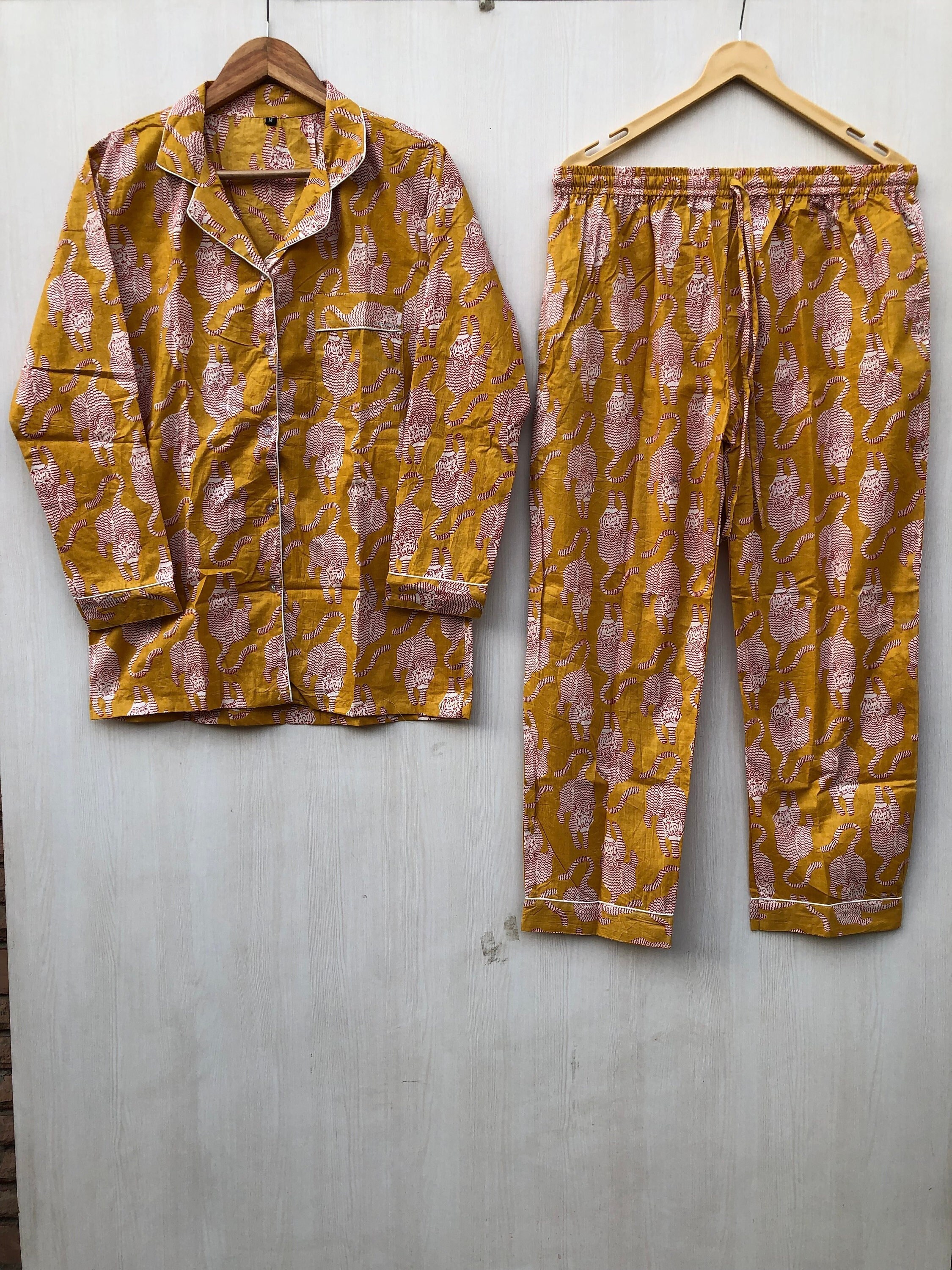Tiger Print Cotton Pajama Set: Handmade Indian Nightwear
