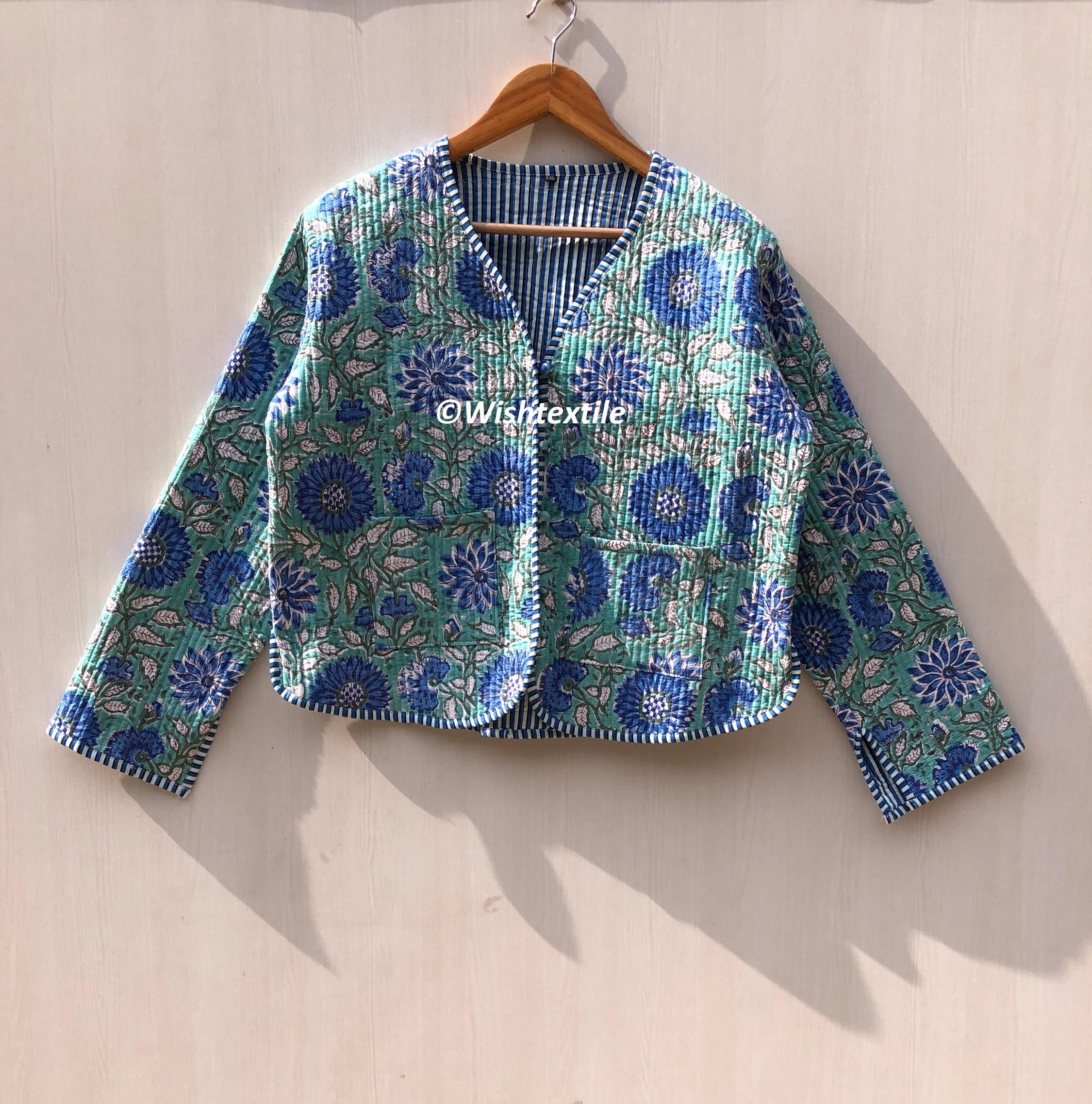 Block Printed Quilted Jacket: Handmade Boho Cotton Coat - Etsy