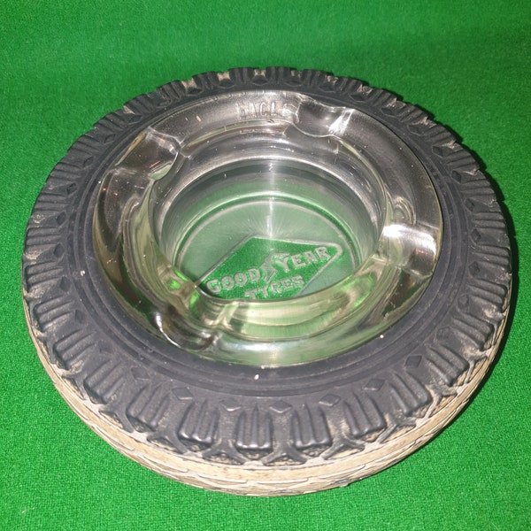 1950s Vintage Goodyear tyres ashtray with original glass