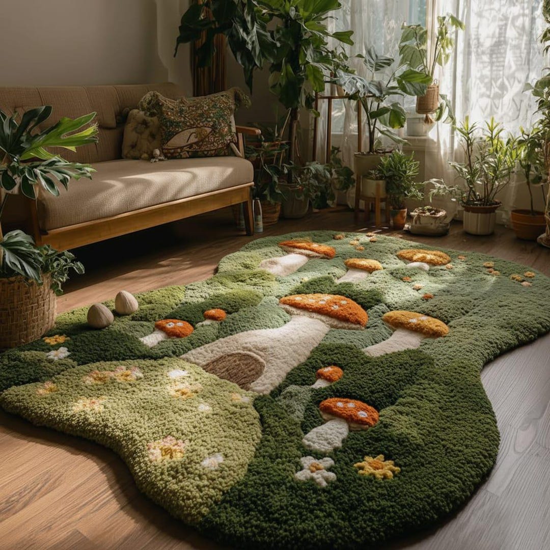 Moss Style Hand Tufted Rug | Mushroom Forest Area Rug | Nature Inspired ...