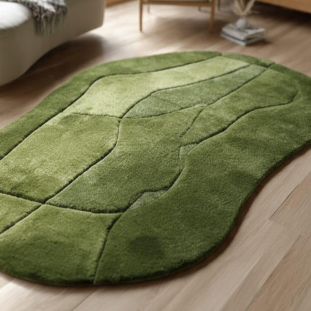 Green Landscape Hand Tufted Area Rug | Soft Textured Wool Carpet ...