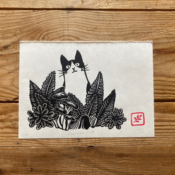 Cat | Handmade Linocut Print | prints | Home & Living | Home Decor | Wall Art | Housewarming Gift | Nature Themed | Animals | Printmaking