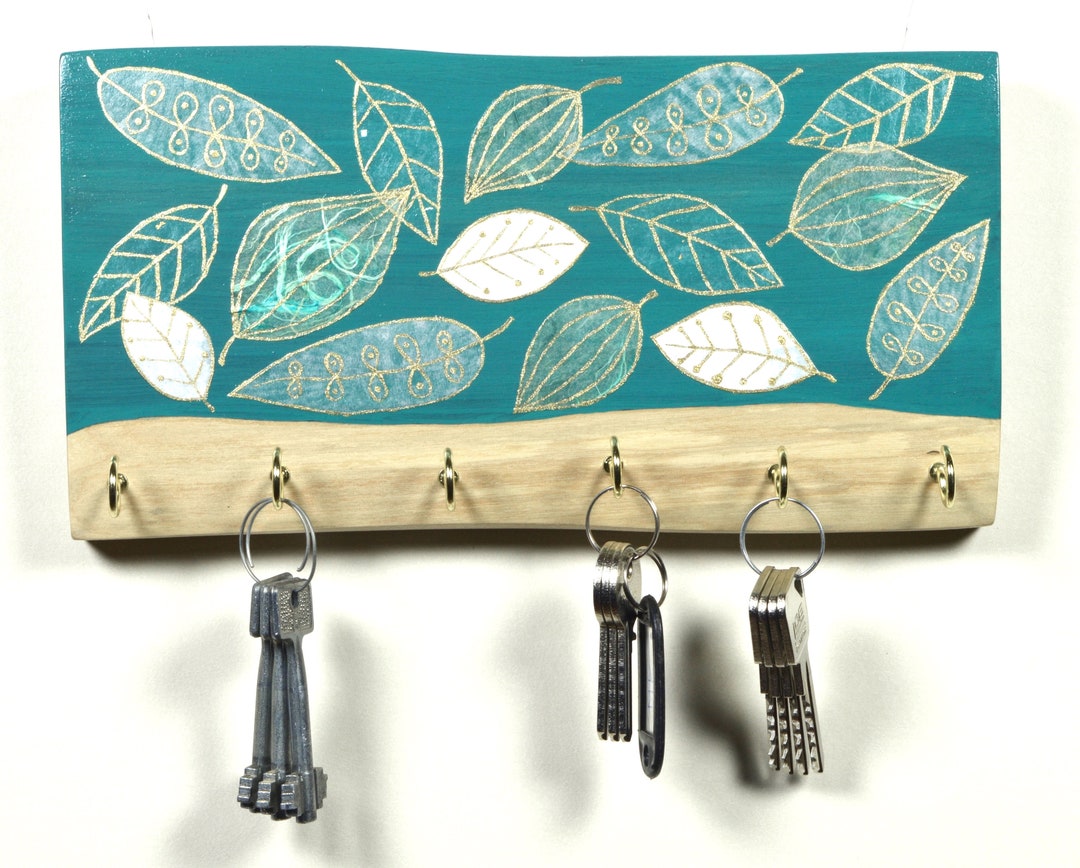 Key Rack Simple Design Tree Wooden Key Rack With Abstract Leaf Pattern, Original Collage Technique ...
