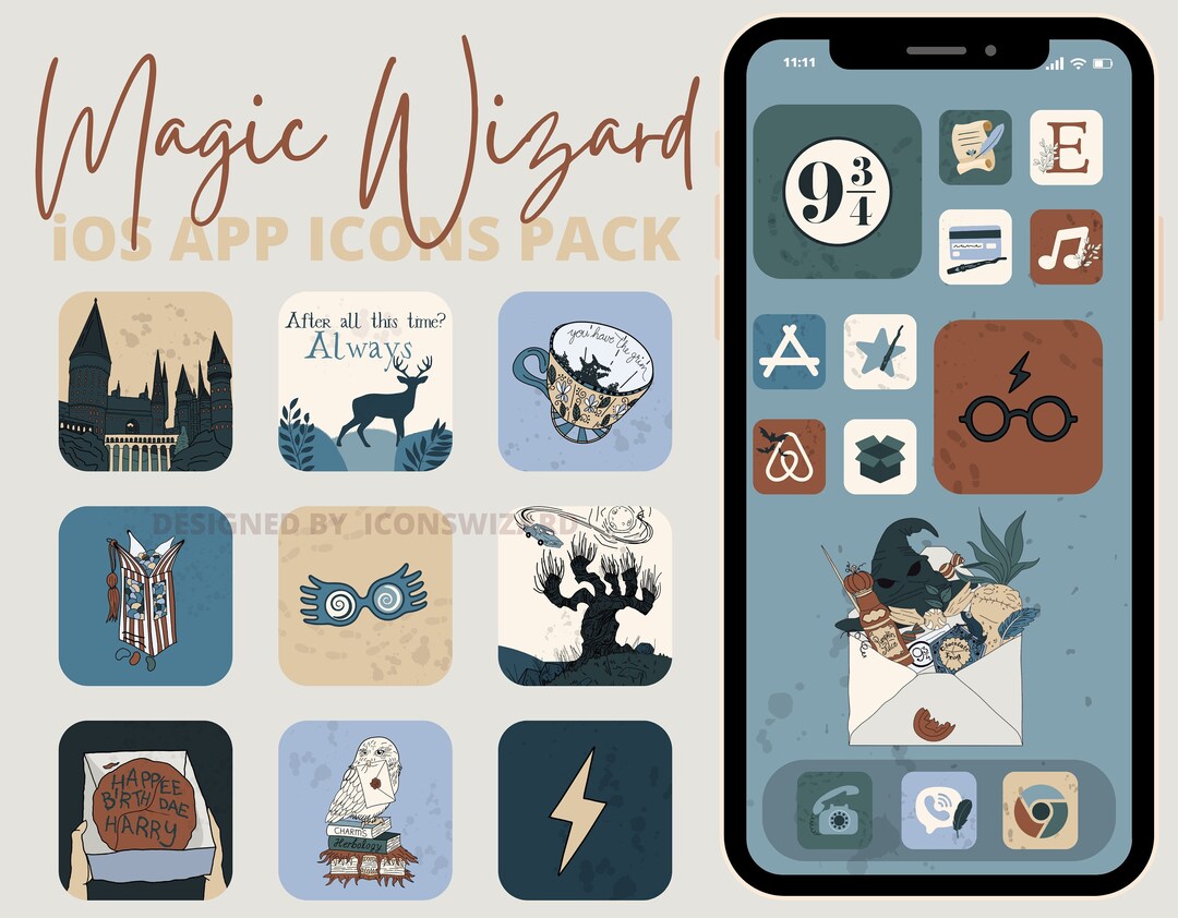 Wizard App Icons, Wizarding School iPhone Icons Pack, Wizards App