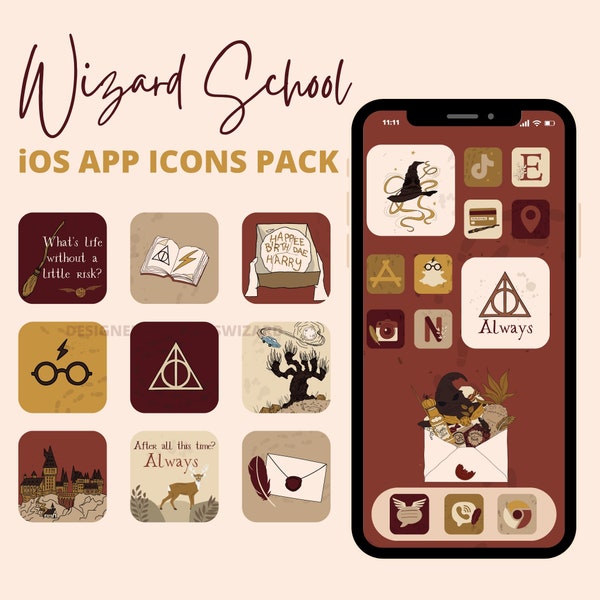 Wizard school app icons, magic school ios 14 icons, wizarding iphone icons, wizards houses app covers, highlight icons, app icon bundle