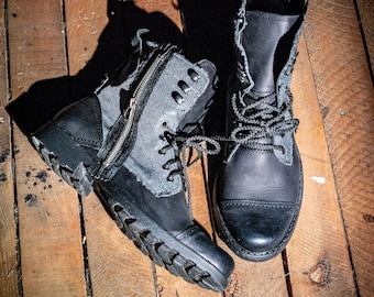 Leinenschuhe, Herrenstiefel, Schnür-Leinenstiefel, Herrenhohe Stiefel, Lederstiefel Männer, Handgefertigte Lederschuhe, Kampfstiefel, schwarze Stiefel, 25