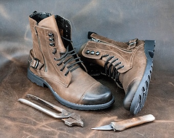 Boots, Mens Boots, Lace Up Boots, Mens High Boots, Leather Boots Men, Handmade Leather Boots, Combat Boots, Brown Boots, 1A