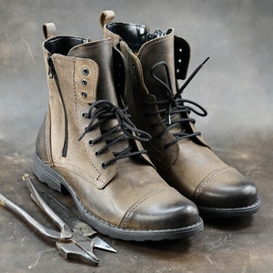 Men&#39;s Boots, Lace Up Boots, Men&#39;s High Boots, Leather Boots Men, Handmade Leather Boots, Combat Boots, Brown Boots, no. 20