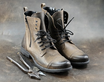 Men's Boots, Lace Up Boots, Men's High Boots, Leather Boots Men, Handmade Leather Boots, Combat Boots, Brown Boots, no. 20