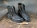 Men’s Black Lace-Up Boots – High Leather Combat Boots, Handmade Motorcycle Footwear