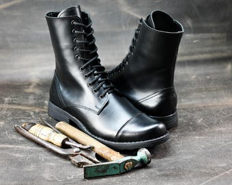 Handmade Italian Leather Boots, Men's High Boots, Leather Boots Men, Handmade Leather Shoes, Combat Boots, Black Boots, no. Corvo
