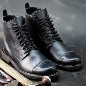 Men&#39;s Boots, Lace Up Boots, Men&#39;s High Boots, Leather Boots Men, Handmade Leather Boots, Combat Boots, Black Boots, no. 9A
