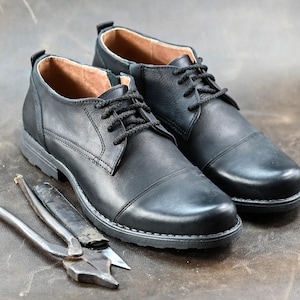 Premium Italian Leather Men's Derby Shoes, Handcrafted, Classic Style, Men's Shoes, Handmade Leather Shoes, Black Shoes, Timeless Elegance