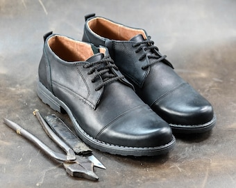 Premium Italian Leather Men's Derby Shoes, Handcrafted, Classic Style, Men's Shoes, Handmade Leather Shoes, Black Shoes, Timeless Elegance