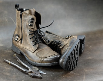 Botas de moto de cuero italiano hechas a mano, botas altas para hombre, botas de cuero para hombres, botas de cuero hechas a mano, botas de combate, botas marrones, no. blake