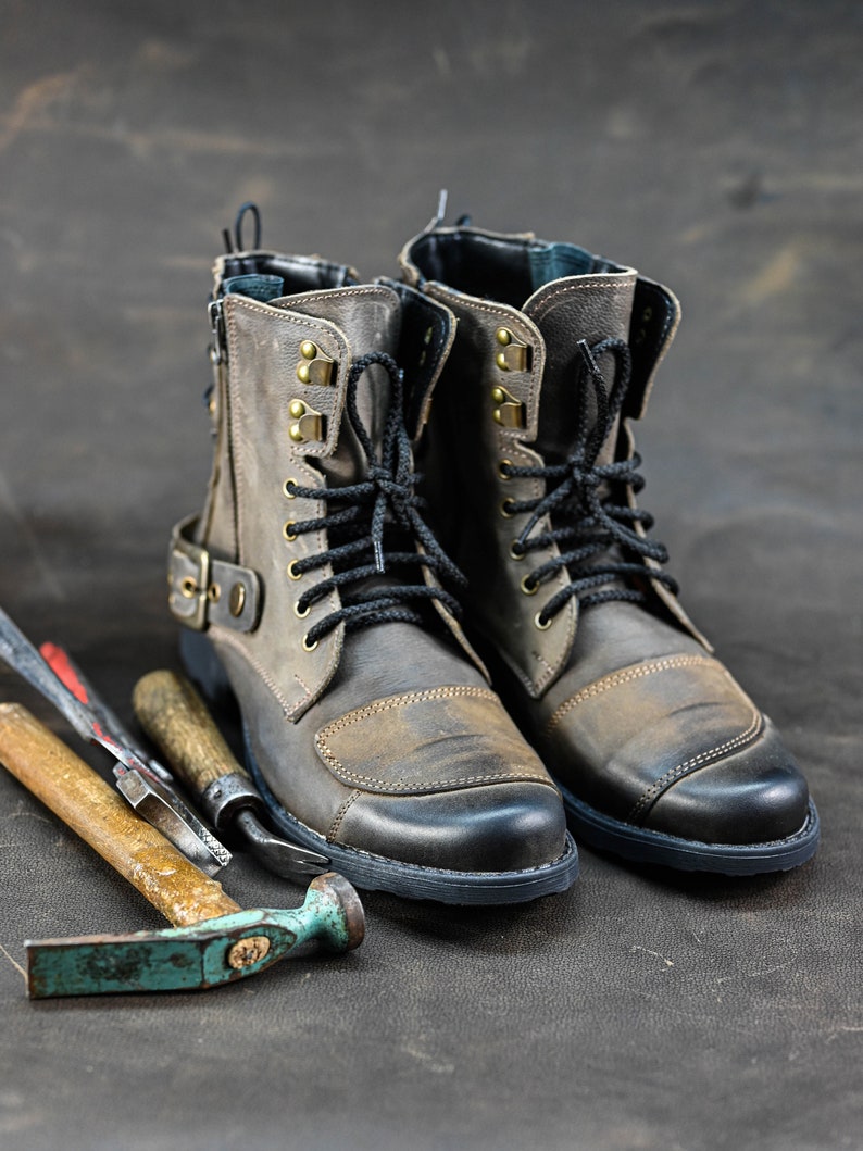 Handmade Italian Leather Motorcycle Boots, Men's High Boots, Leather Boots Men, Handmade Leather Boots, Combat Boots, Brown Boots, no. Chad image 3