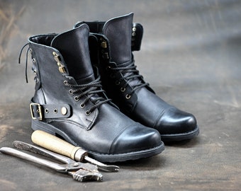 Handmade Italian Leather Boots, Men's High Boots, Leather Boots Men, Handmade Leather Boots, Combat Boots, Black Boots, no. Fabien