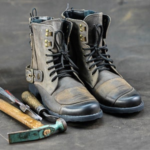 Handmade Italian Leather Motorcycle Boots, Men&#39;s High Boots, Leather Boots Men, Handmade Leather Boots, Combat Boots, Brown Boots, no. Chad