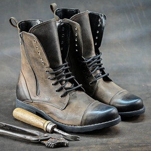 Mens leather boots no laces cheap