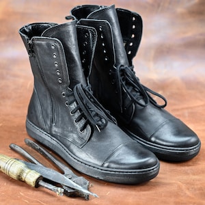 Handgemaakte Italiaanse leren laarzen, hoge herenlaarzen, leren laarzen heren, handgemaakte leren schoenen, gevechtslaarzen, zwarte laarzen, nr. Liam