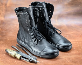 Handmade Italian Leather Boots, Men's High Boots, Leather Boots Men, Handmade Leather Shoes, Combat Boots, Black Boots, no. Liam