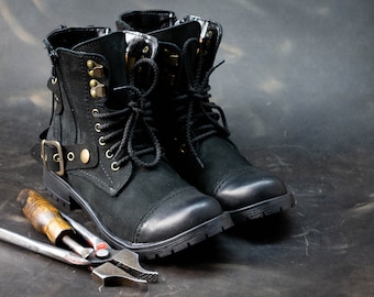 Black fold down combat boots sales