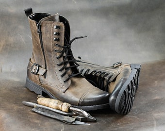 Handmade Italian Leather Boots, Men's High Boots, Leather Boots Men, Handmade Leather Shoes, Combat Boots, Brown Boots, no. Noah