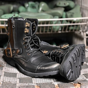 Handmade Italian Leather Motorcycle Boots, Men's High Boots, Leather Boots Men, Handmade Leather Boots, Combat Boots, Black Boots, no. Chad image 6