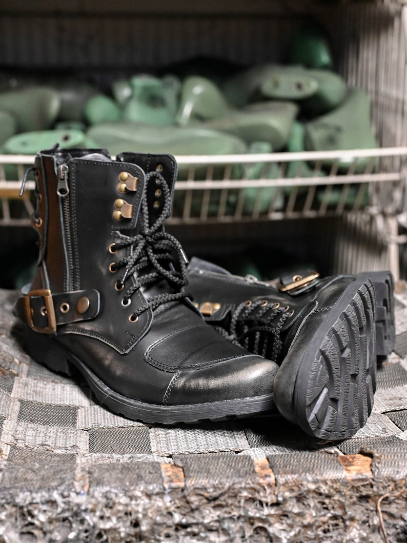 Handmade Italian Leather Motorcycle Boots, Men's High Boots, Leather Boots Men, Handmade Leather Boots, Combat Boots, Black Boots, no. Chad image 6