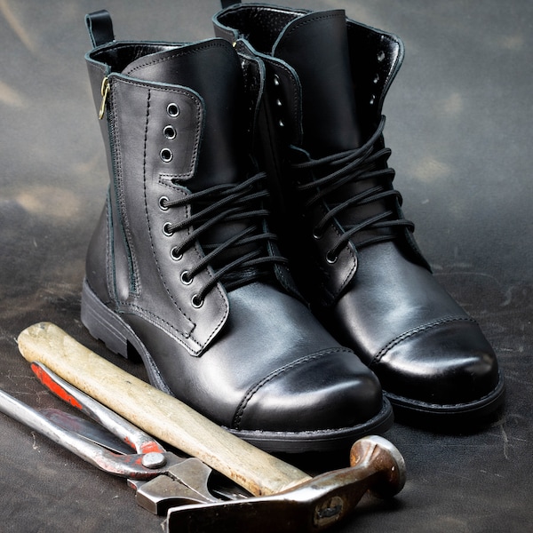 Men's Boots, Lace Up Boots, Men's High Boots, Leather Boots Men, Handmade Leather Boots, Combat Boots, Black Boots, no. 20