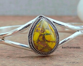 Handmade Mohave Turquoise Bangle: 925 Sterling Silver Cuff