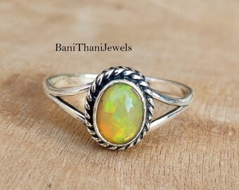 Handmade Opal Ring: 925 Sterling Silver Gemstone Promise Ring