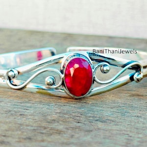 ハンドメイドルビーバングル：スターリングシルバーのカフジュエリー