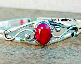 Handmade Ruby Bangle: Sterling Silver Cuff Jewelry
