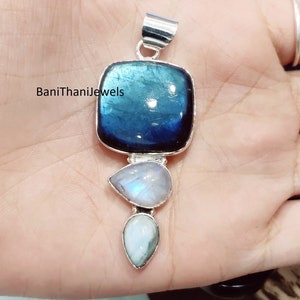 Larimar Pendant, Moonstone Pendant, Labradorite Pendant, 925 Silver Sterling Pendant, Handmade Pendant, Gemstone Pendant, Larimar Necklace